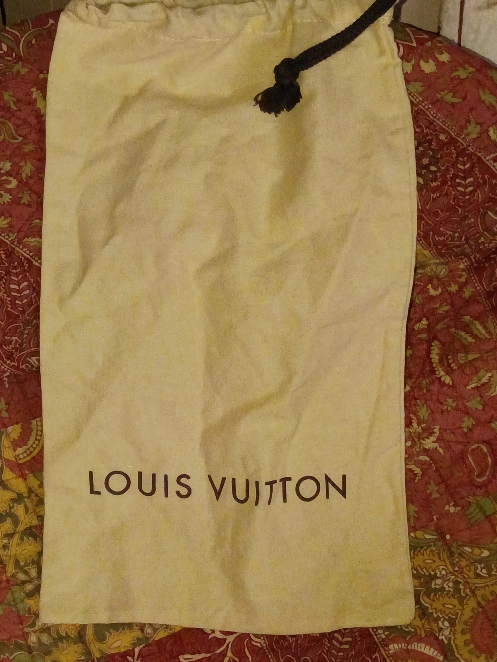 Louis Vuitton Beige Dust Drawstring Bag with Brown Logo